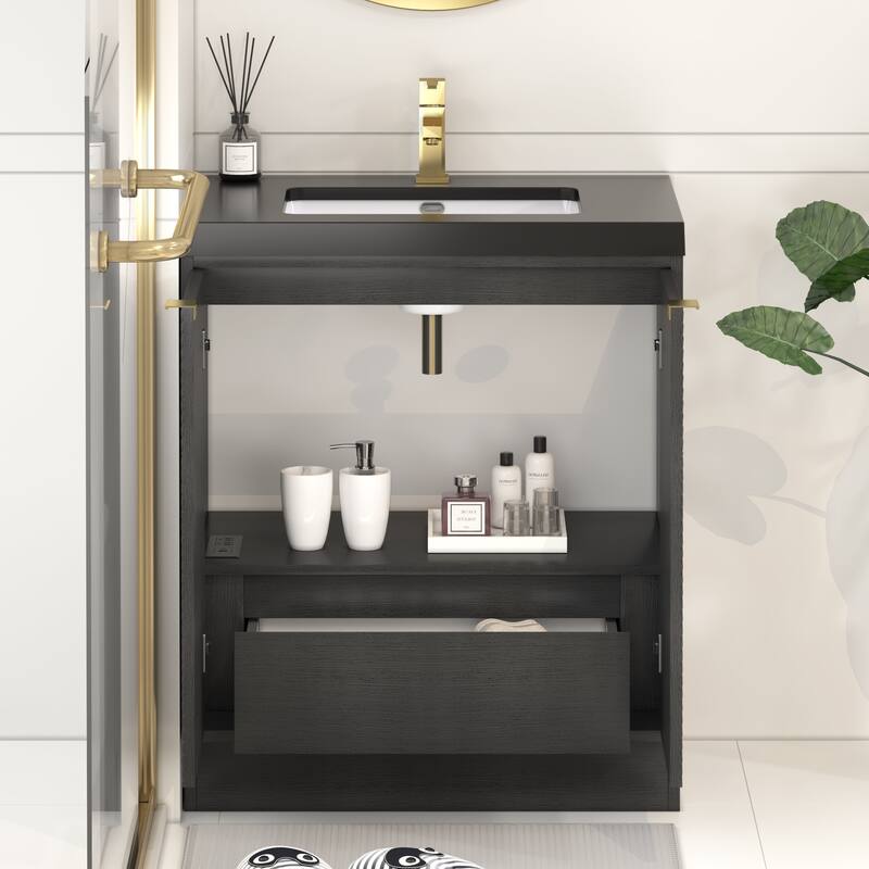 Milano 30" Freestanding Bathroom Vanity with Black Acrylic Sink