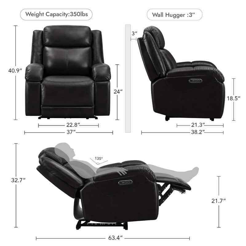 Spruce & Spring Hadlee Power Recliner Chairs with Power Headrest & Charging Ports