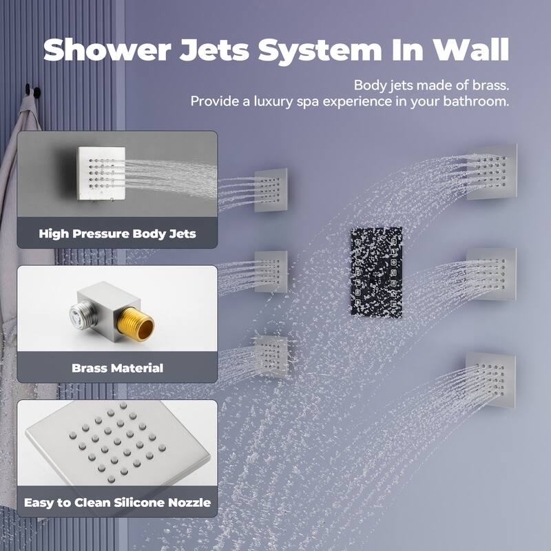 Luxury Shower System, 64-Color LED Music Multi-Function Thermostatic Shower Faucet Set with 6 Body Jets & Handheld Shower Head