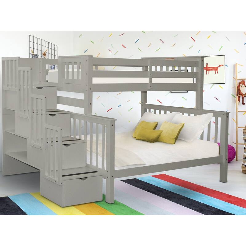 Taylor & Olive Trillium Twin over Full Stairway Bunk Bed - Grey