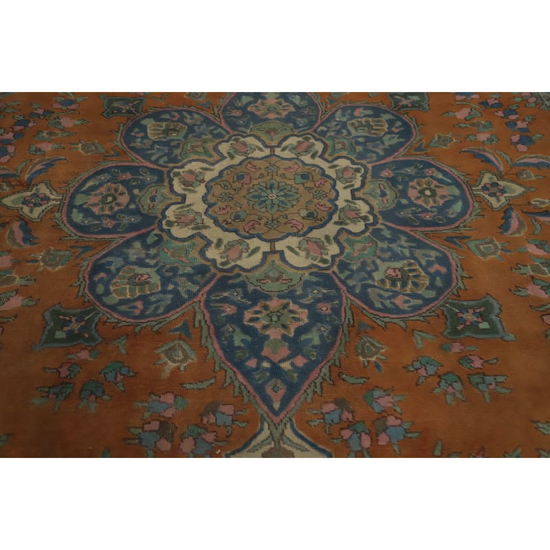 Hand Knotted Oriental 100% Wool Carpet Traditional Floral Oranges & Rust Tabriz Area Rug - 12' 1'' X 9' 1''