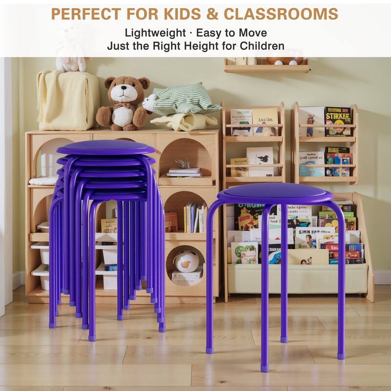 Javlergo Set of 6 Stackable Backless Stools PVC Padded Round Seats with Metal Frame Indoor Outdoor Use for Kitchen Livingroom