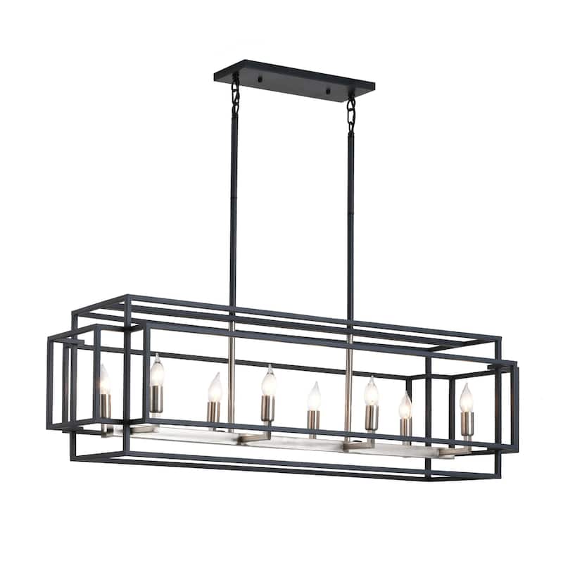 Modern 8-Light Black Gold Chandelier Linear Pendant Light for Kitchen Island - N/A