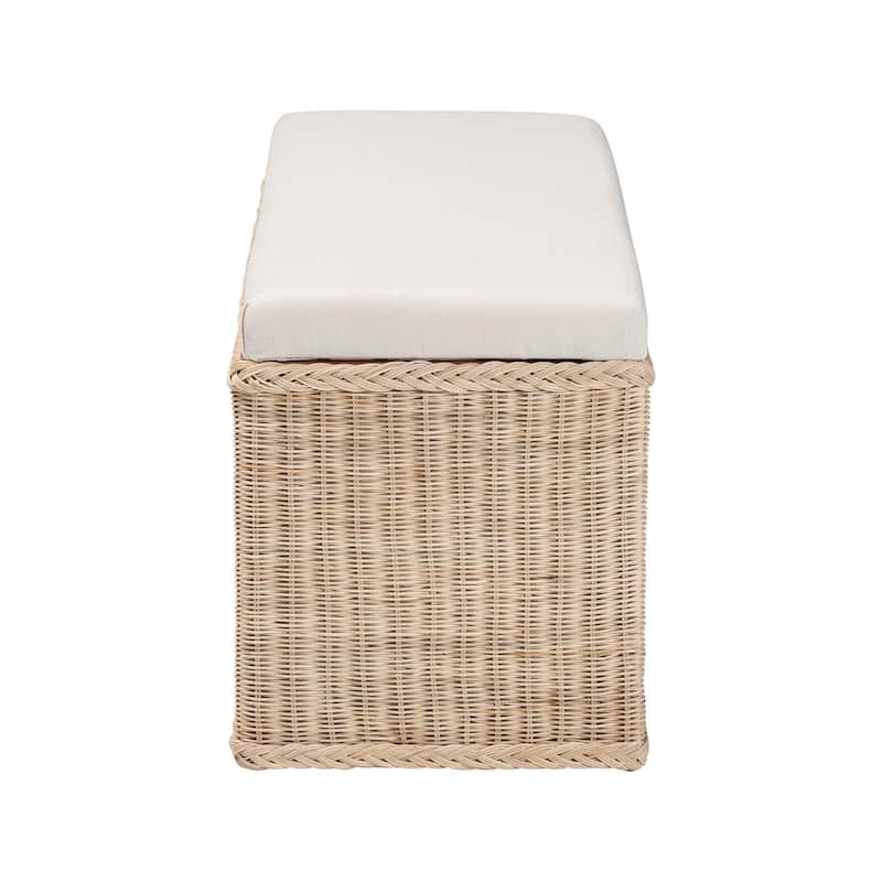 Barid Braided Natural Rattan Storage Bench with Lift-Top - Coastal Boho Chest for Bedroom or Living Room, Natural