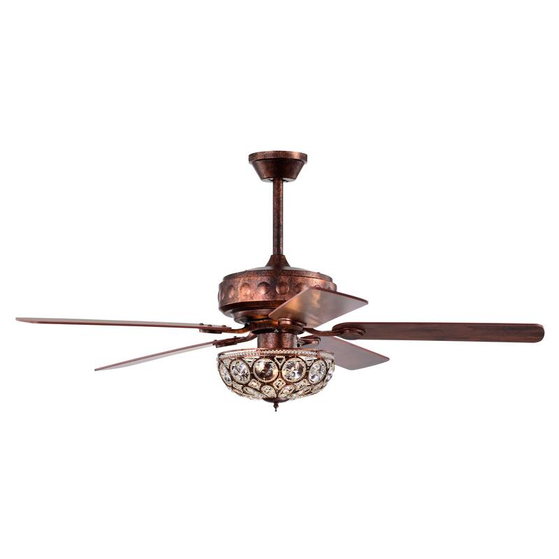 Jasiah 52 Inch Antique Copper Finish Mid-Century Style Crystal Ceiling Fan with Remote