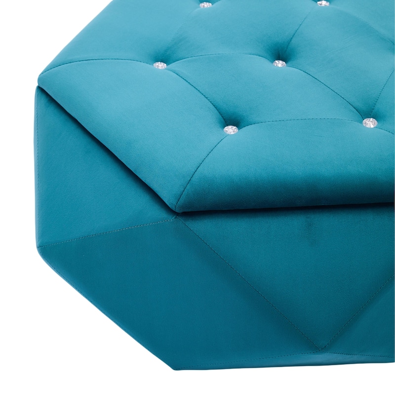 Velvet Polygon Ottoman with Diamond Lid, Multi-Functional Tufted Stroage Ottoman for Bedroom Entryway Foot Rest Stool