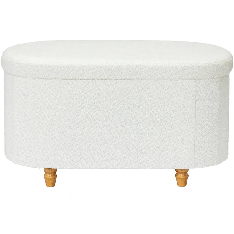 Ivory Boucle Storage Ottoman Bench with Hidden Storage and Seat Top - Beige - Large