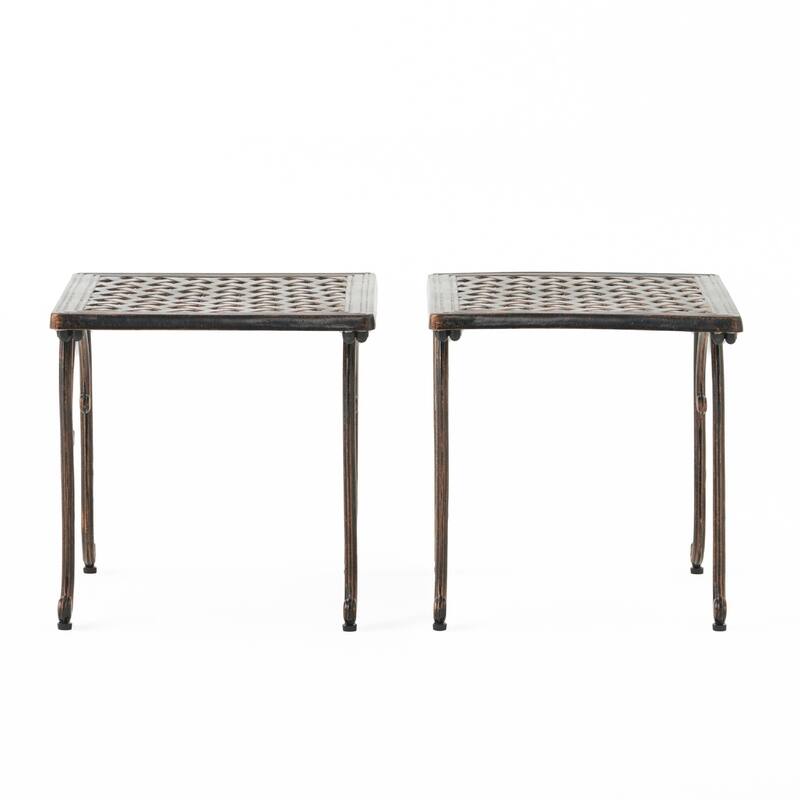 Lyra Outdoor Side End Table, Cabriole Legs, Brown Aluminium, 18 Inch