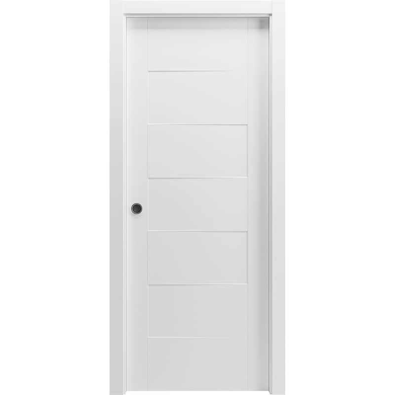 Sliding Pocket Door / Mela 0755 Painted White / Kit Rail Hardware / MDF Interior Bedroom Modern Doors - 72 x 96