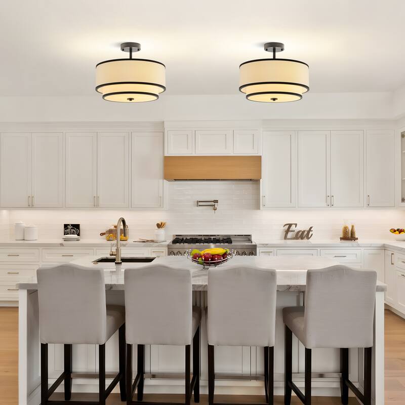 Starsky Modern 3-light Fabric Drum Semi Flush Mount