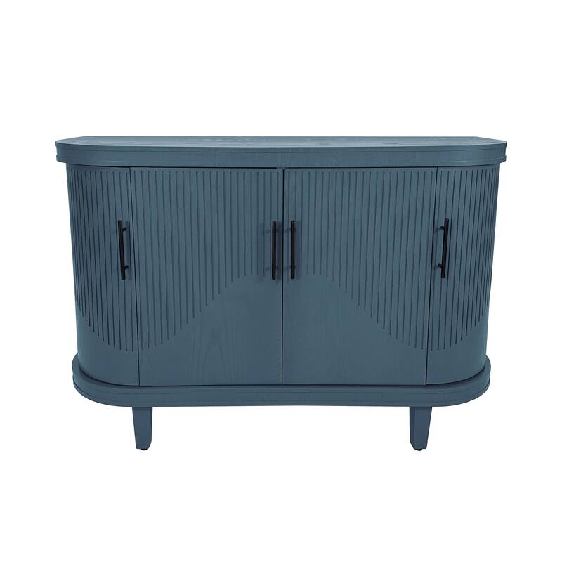 Curved Sideboard Storage Cabinet with 4 Doors & Adjustable Shelves, Modern Buffet Cabinet Console Table Coffee Bar Cabinet, Blue