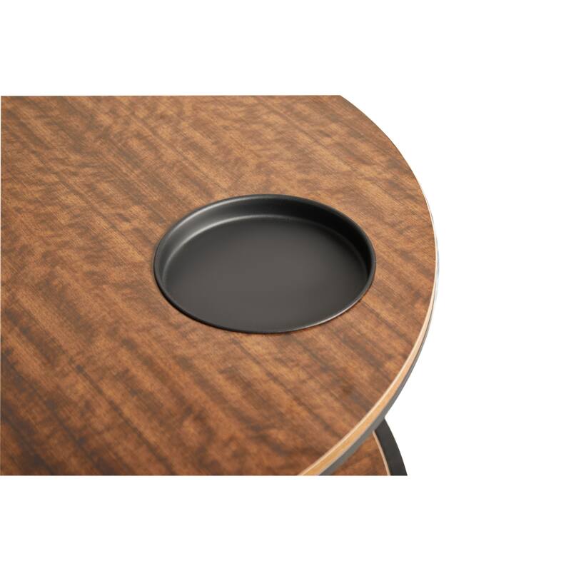 34.64" Antique Wood Round Coffee Table with Two-Layer Storage, Modern Home Furniture