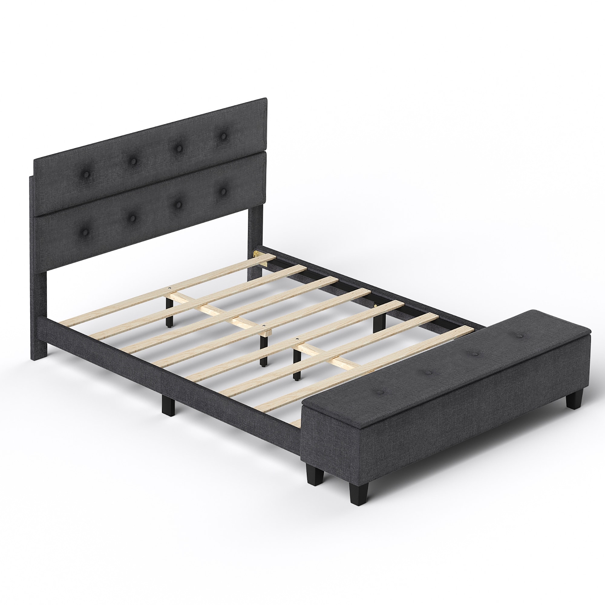 Costway Full Upholstered Bed Frame with Ottoman Storage Linen Button