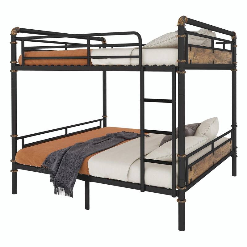 Metal Bunk Bed, Industrial Detachable Bunkbeds with Safety Guard Rails for Teens