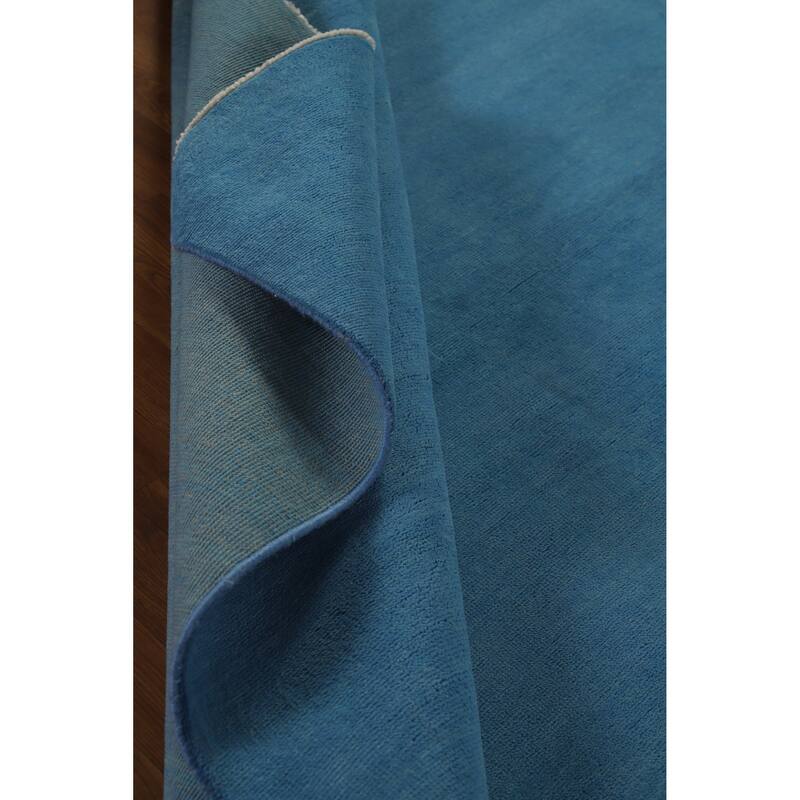 Hand Knotted Oriental 100% Wool Carpet Modern Solid Navy Blue & Blues Gabbeh Area Rug - 10' 1'' X 7' 2''