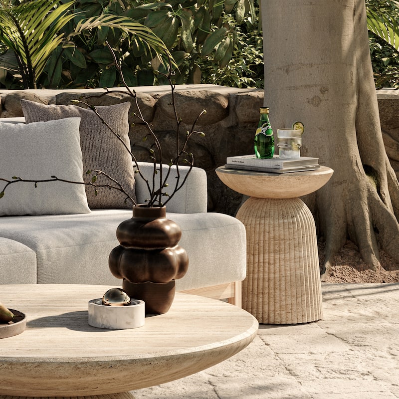 Studio London Maddox Stylish End Table for Elegant Home Interiors - Faux Travertine