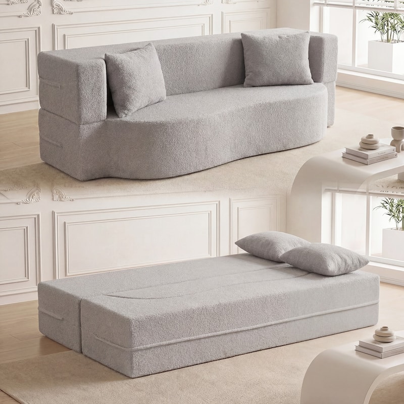 Gymax 75.5'' Folding Sofa Bed w/2 Comfortable Pillows No Assembly