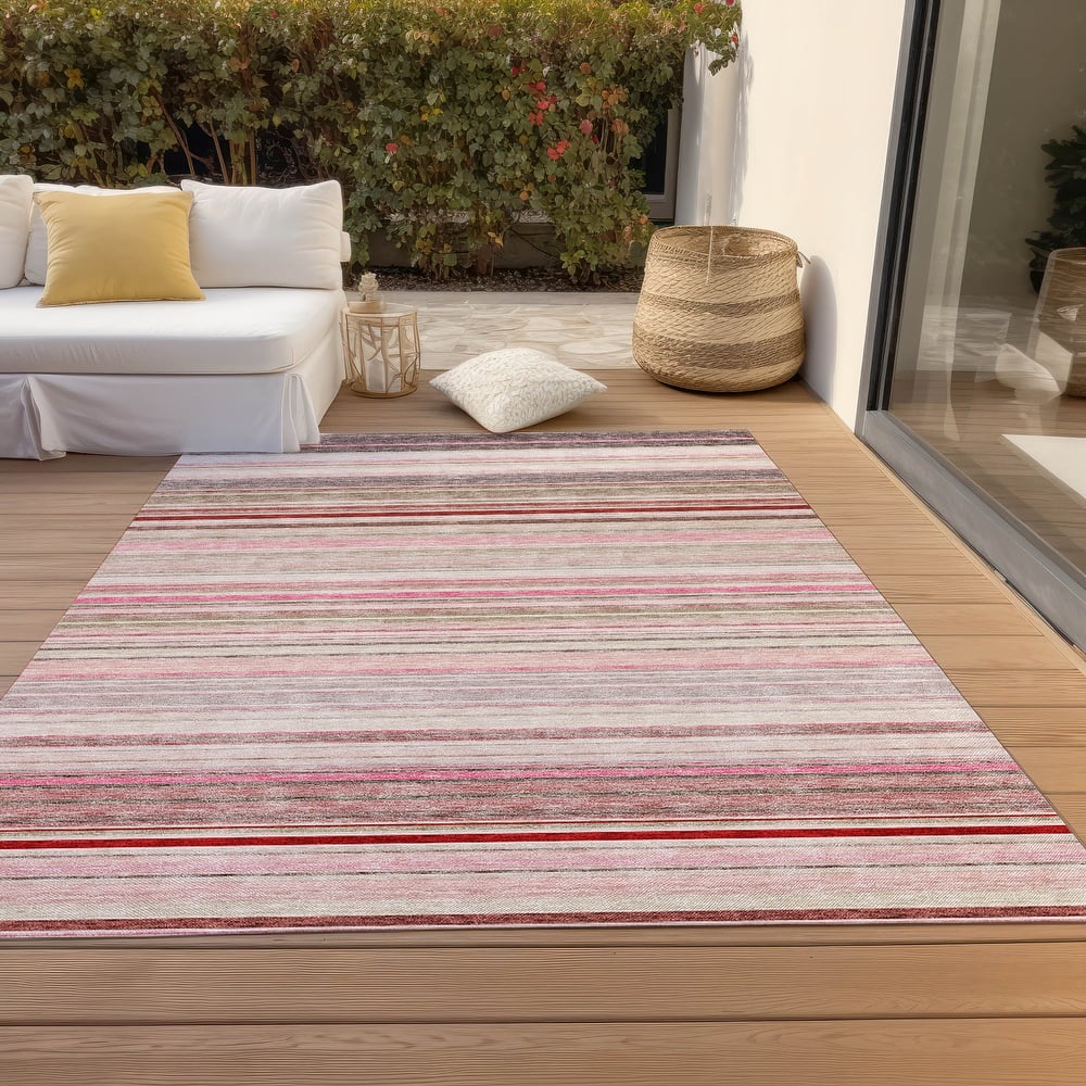 Machine Washable Indoor/ Outdoor Ombre Stripes Chantille Rug