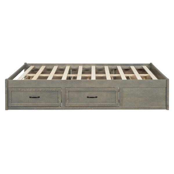 Full Storage Bed Frame, Antique Grey, 6 Drawers - Bed Bath