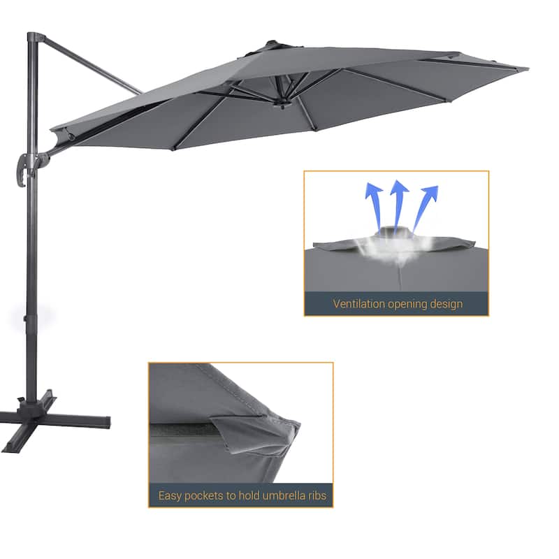 LIVOOSUN 11FT Cantilever Patio Umbrella 240g Solution-Dyed Fabric