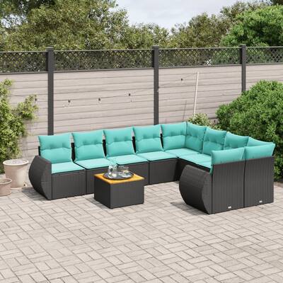 vidaXL 9 Piece Patio Sofa Set with Cushions Black Poly Rattan - 24.4 x 24.4 x 27.2