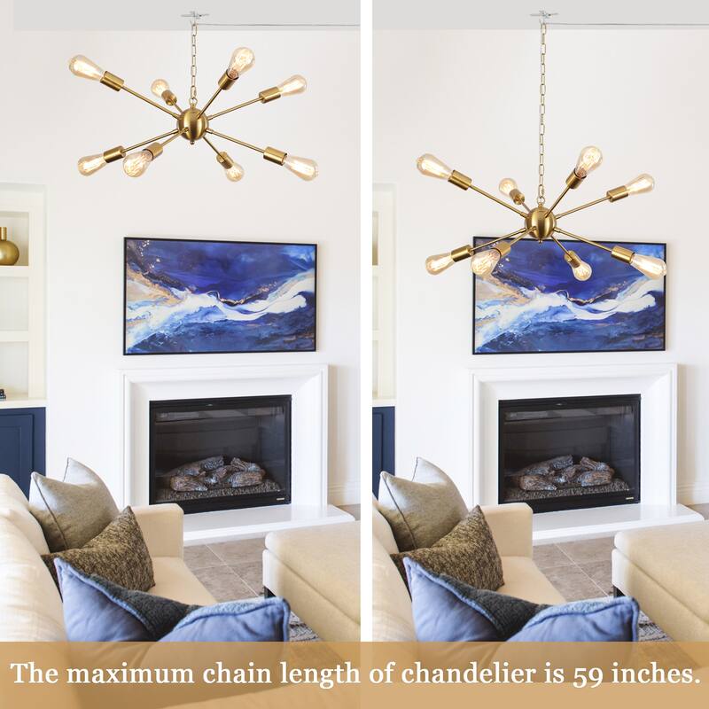 8-Light Hanging Sputnik Linear Chandelier Lighting with Plug for Kitchen Island