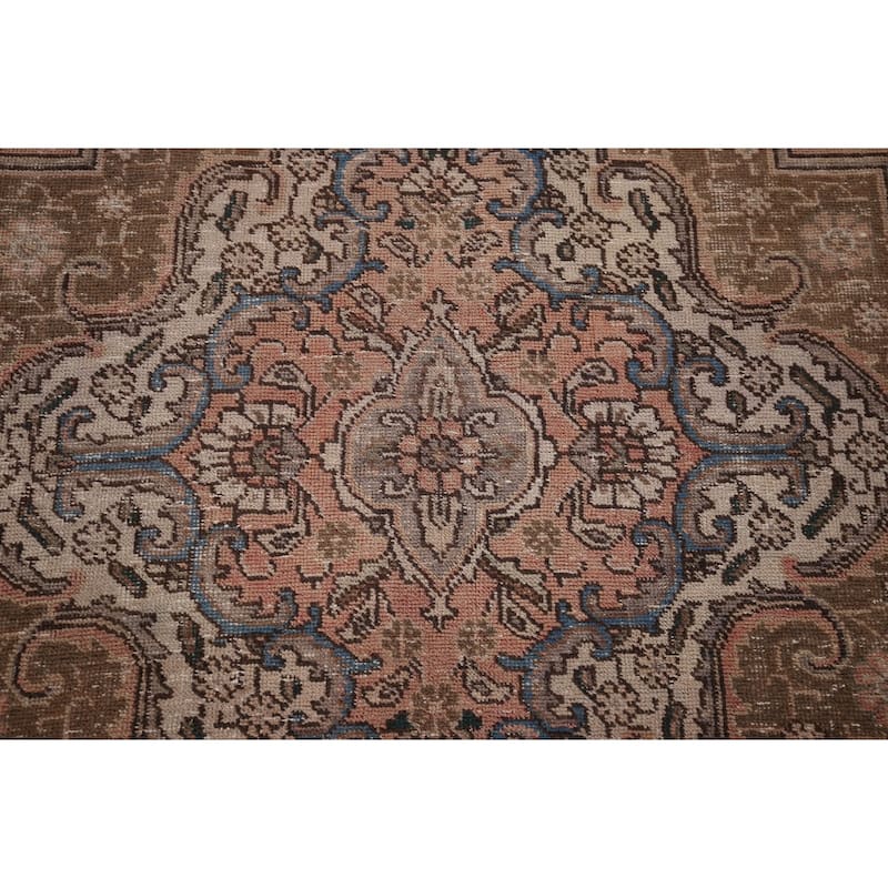 Distressed Tabriz Persian Vintage Rug Hand-Knotted Wool Carpet - 9'5" x 12'3"