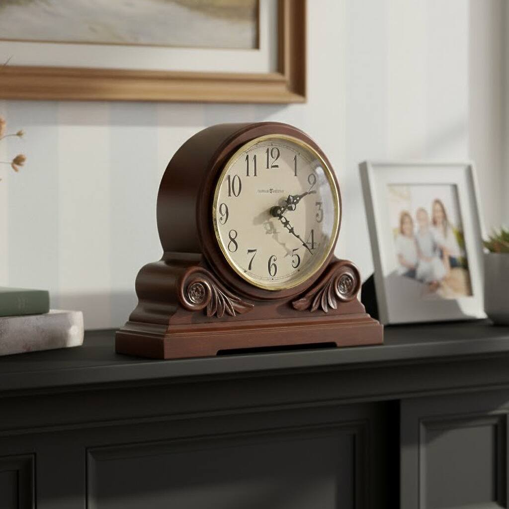 Howard Miller Cherry Brown Wood Chiming Mantel Clock