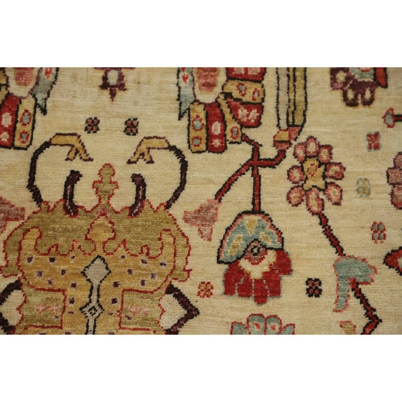 Hand Knotted Traditional Wool Beige Geometric Area Rug - 10' 9'' X 8' 3''