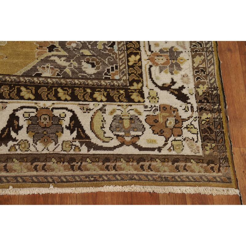 Gold Vegetable Dye Mashad Antique Persian Rug Handmade Wool Carpet - 5'3" x 8'3"
