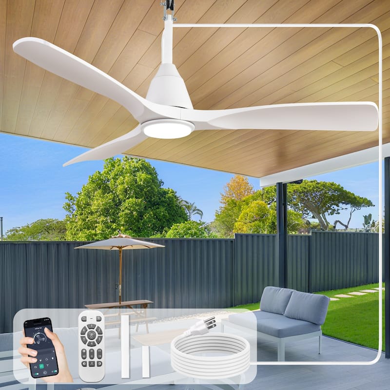 Outdoor Ceiling Fan with Light: Plug-in Hanging Fan, Remote App Control, 3CCT, 6-Speed