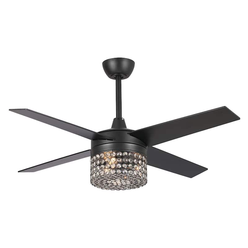 48" Modern Black Crystal Chandelier Ceiling Fan with Light Kit and Remote - 48 in. W X 48 in. D X 17 in. H
