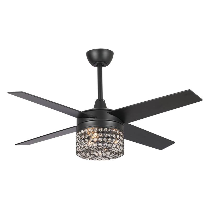 48 in. Modern Black Crystal Chandelier Ceiling Fan with Light Kit and Remote - 48 in. W X 48 in. D X 17 in. H
