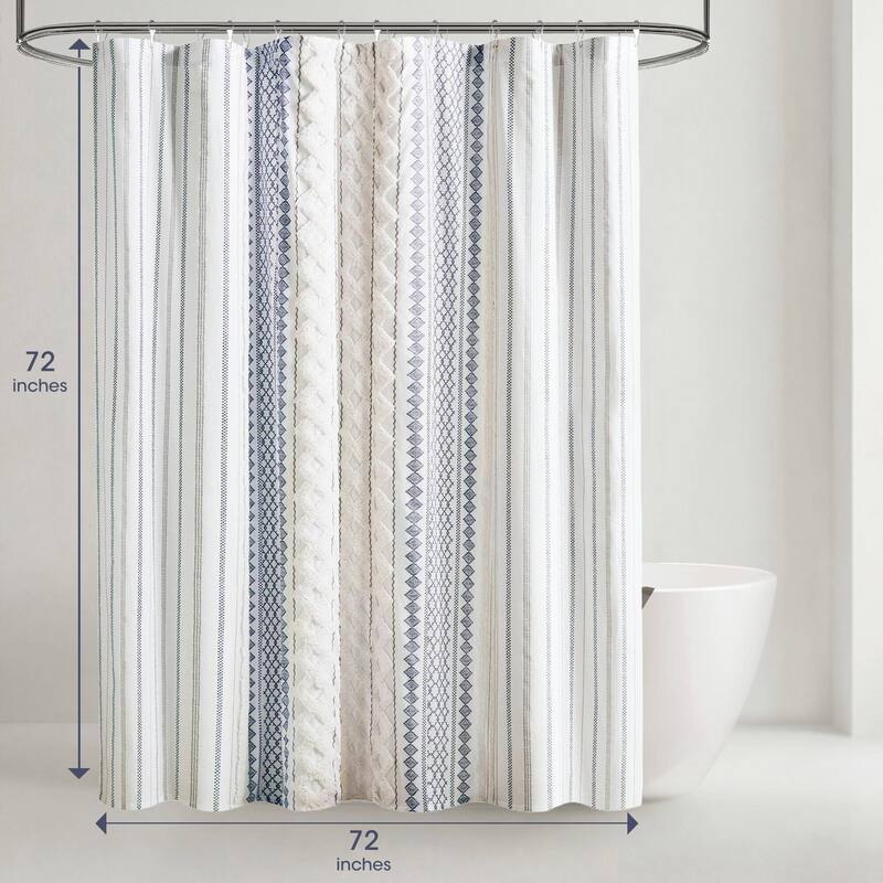 INK+IVY Imani Cotton Printed Shower Curtain with Chenille