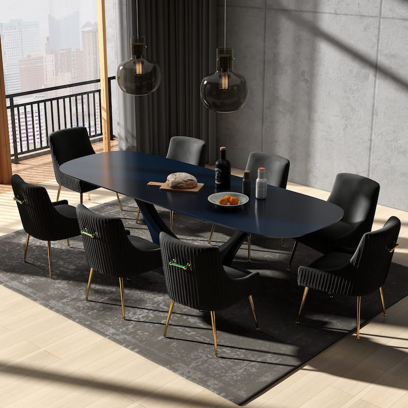 SEYNAR Modern Glam Velvet Dining Chair Set of 8 for Dining Room, Tufted Vanity Chair for Living Room (no table) - Black