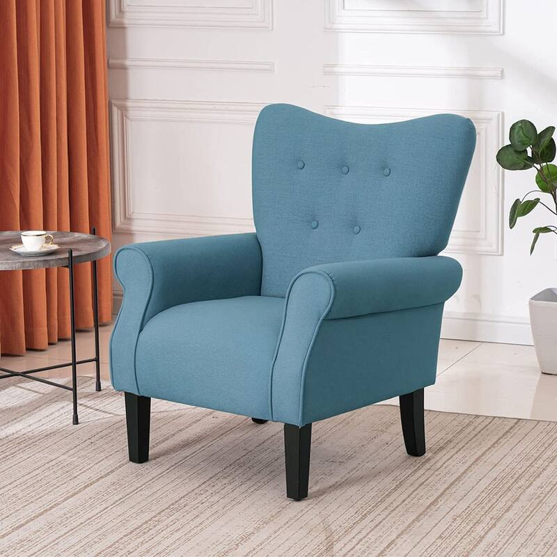 Erommy Wing back Arm Chair, Upholstered Fabric High Back Chair with Wood Legs