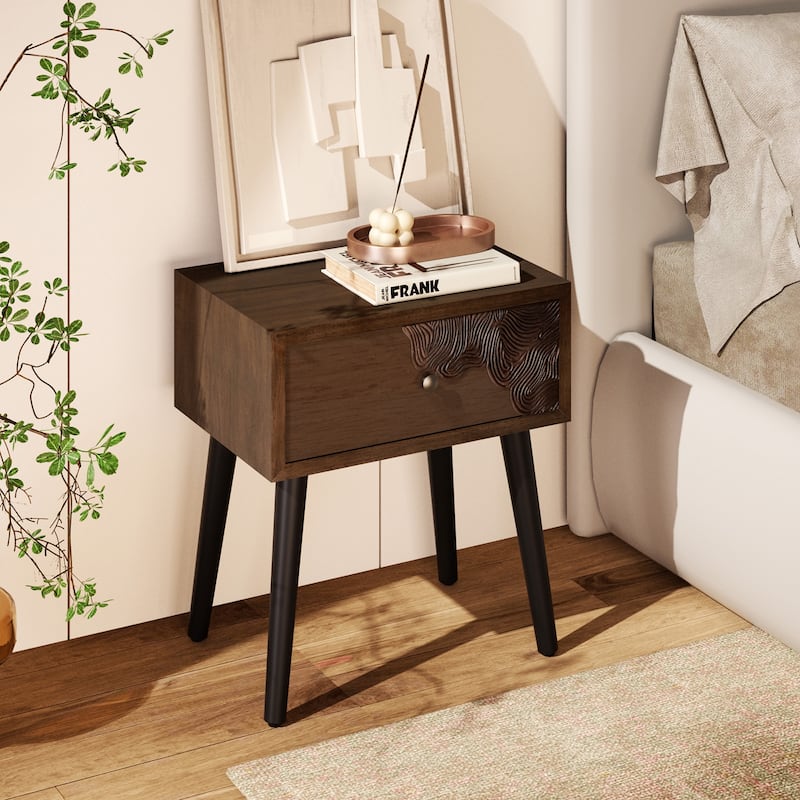 SUNBURY Mid-Century End Table with Drawer - Brown - 1-drawer