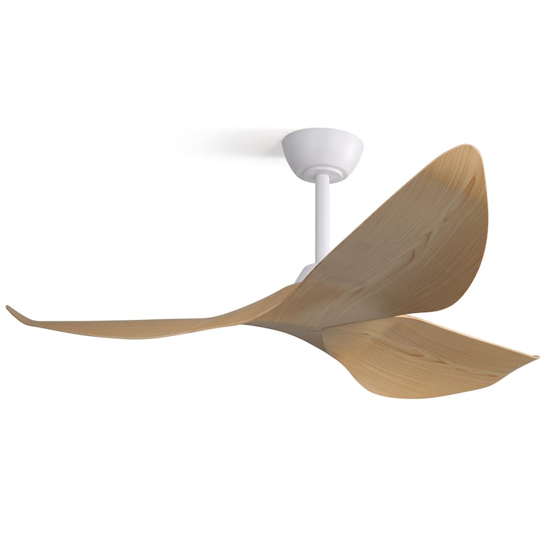 Sofucor 52Inch Ceiling Fan without Light, 6 Wind Speeds with Remote Control for Living Room and Patio - Style-A - White with Light wood grain ABS Blades