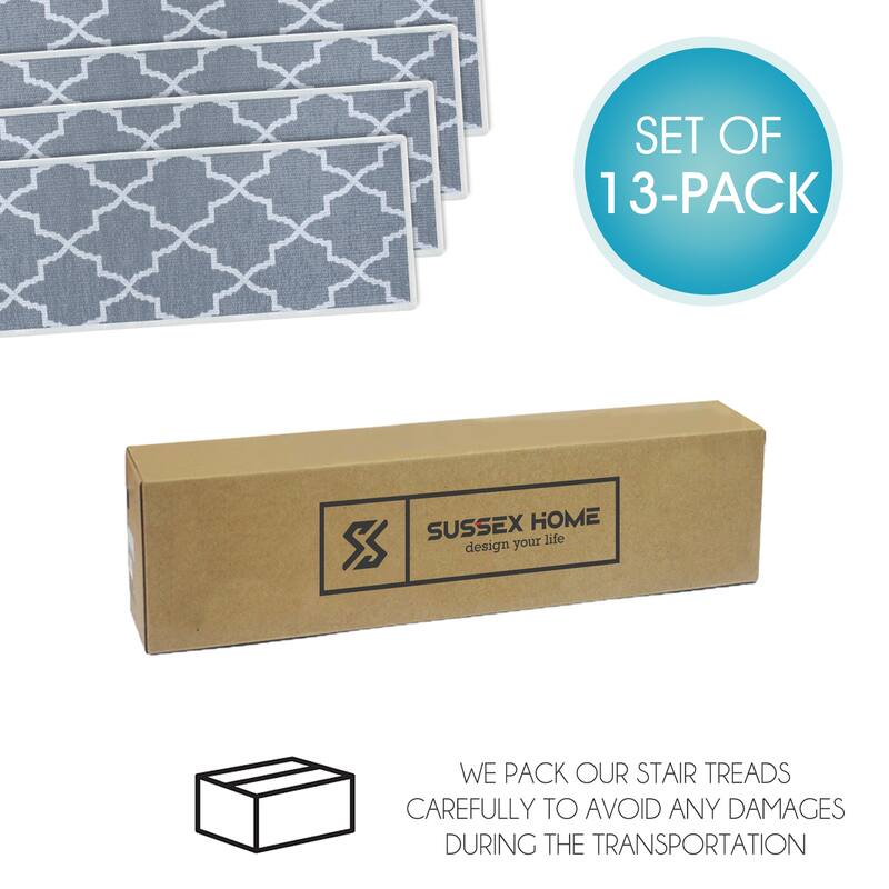 SussexHome Lattice Design 9" X 28" Stair Treads - 70 % Cotton Carpet for Indoor Stairs-Easy to Install with Double Adhesive Tape