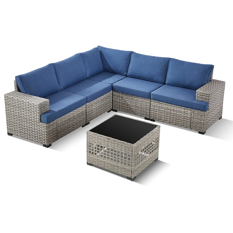 Pocassy Wicker Rattan Outdoor Sectional Sofa Patio Conversation Set