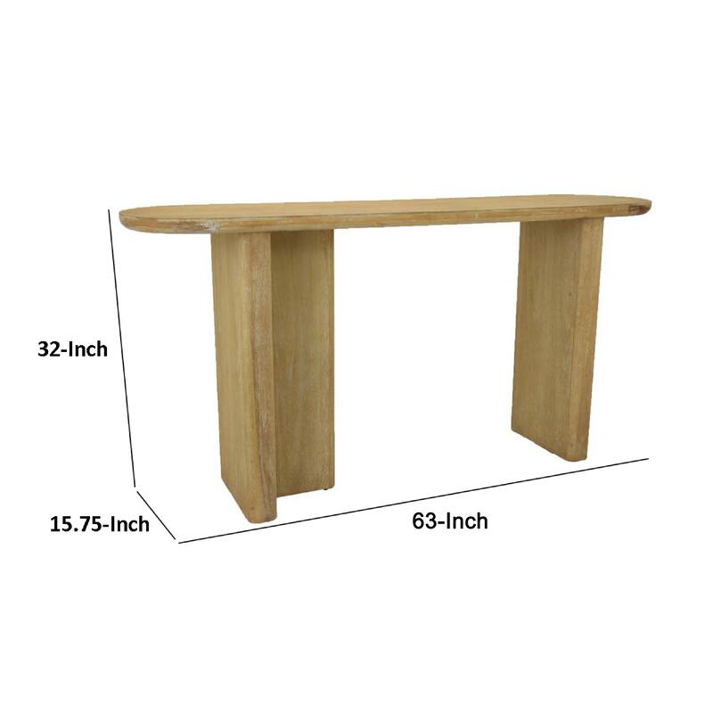 Console Table, Rounded Edge Top, Paneled Legs, XL 63 Inch Brown Wood
