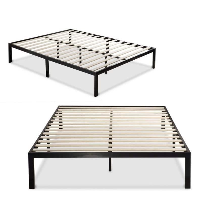 Twin size Black Metal Platform Bed Frame with Wood Slats - Black