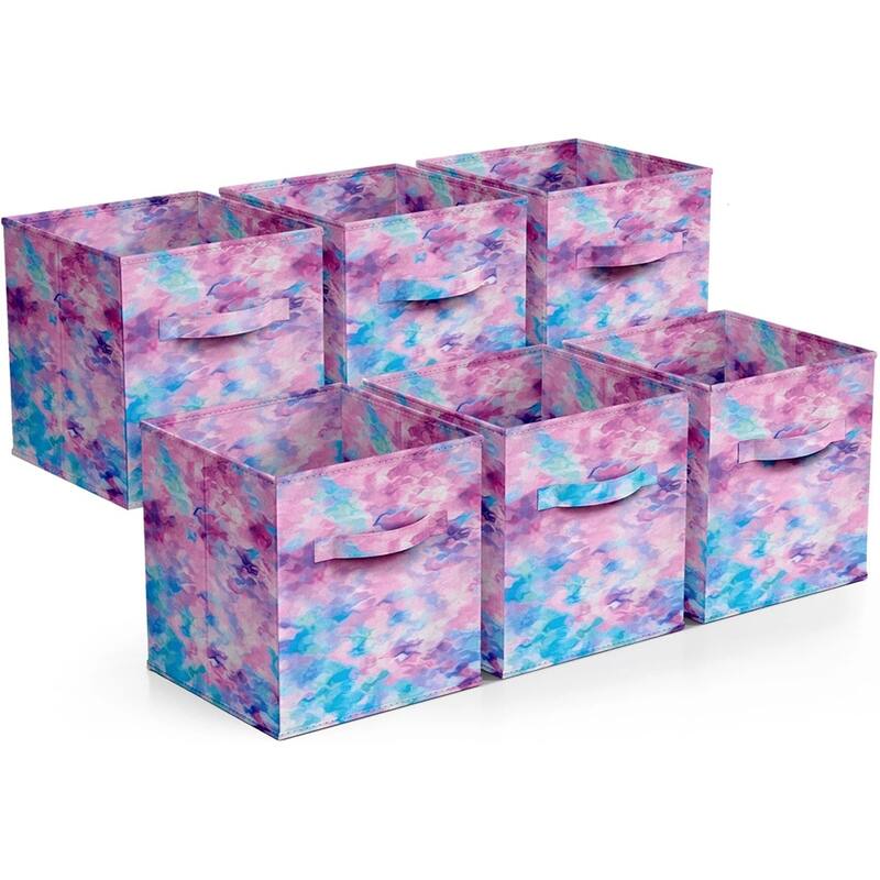 Tie Dye Fabric Storage Cubes,6 Foldable Collapsible Organizer Bins