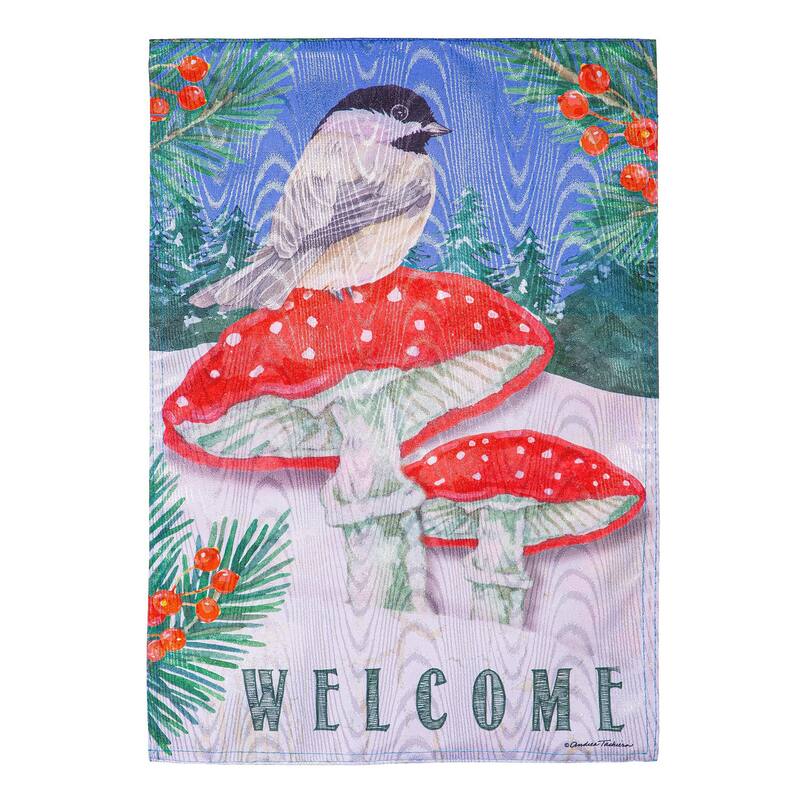 12.5 in. x 18 in. Chickadee and Winter Moire Garden Flag