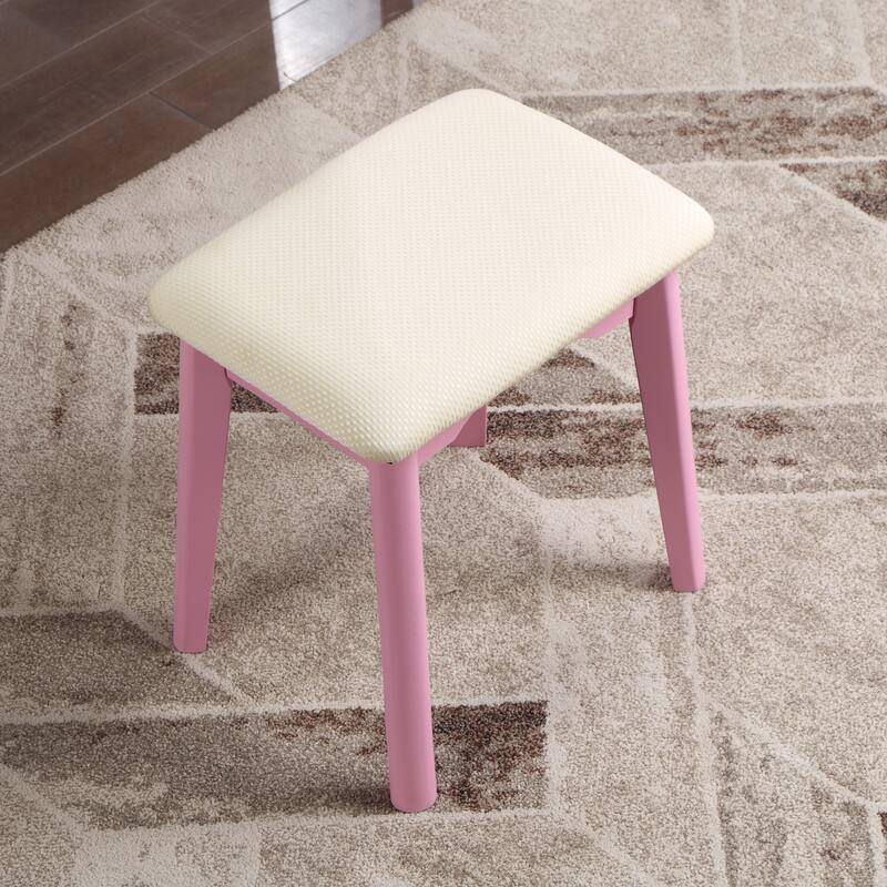 Liannon Contemporary Wood Vanity and Stool Set,Round Mirror