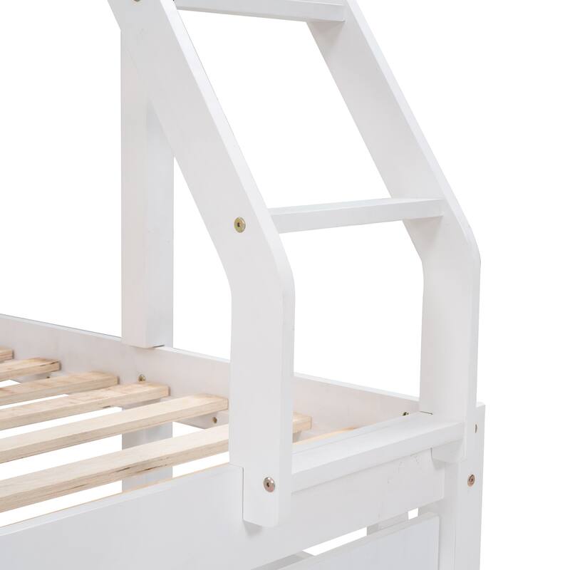 Triple Bunk Bed with Ladder and Storage Drawers, Full Over Twin & Twin Bedframe, Solid Wood Detachable Triple Bed for Kids Teens