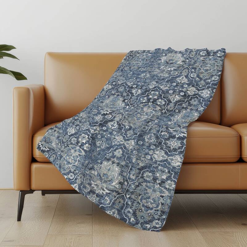 Premium Machine Washable ASB94 Traditional Global Sherpa Throw Blanket - Blue - 4'2" x 5'10"