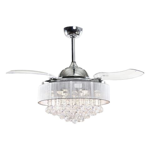 42-inch Retractable Crystal LED Ceiling Fan in Chrome - 42 Inches