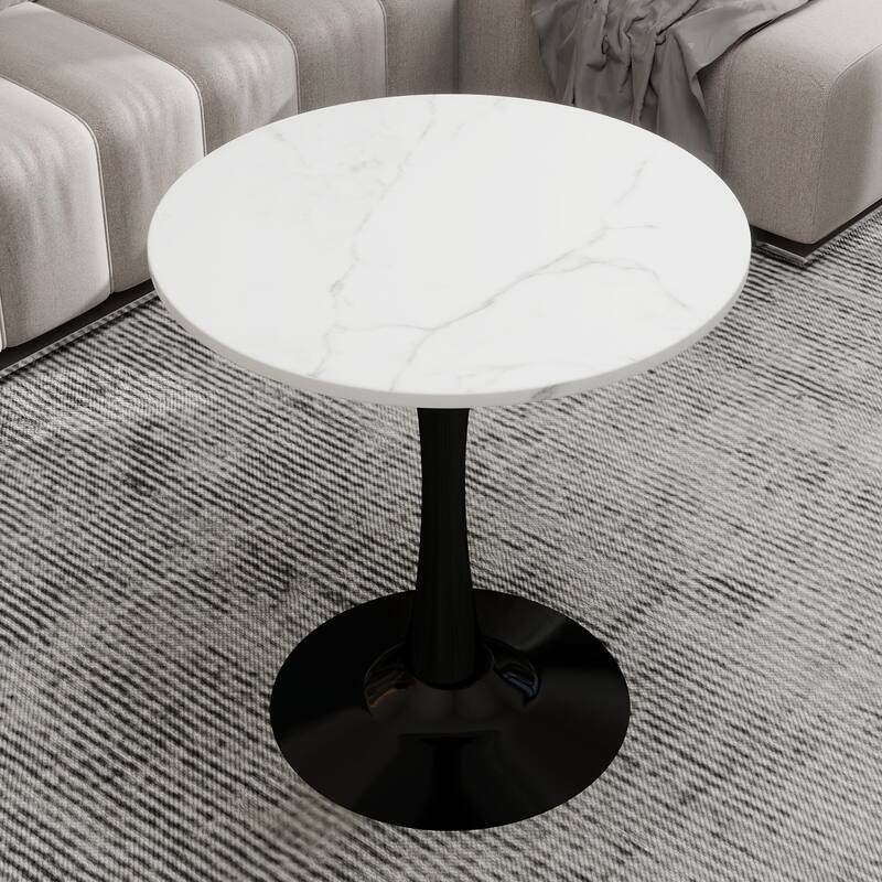 27.6-Inch Mid-Century Modern Style Dining Table, Accommodates 2-4 People, Featuring A Round White-Veined Marble Tabletop