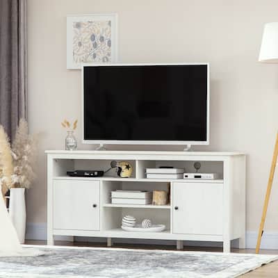 HOMCOM 65 Inch TV Stand with Storage, Media Cabinet TV Entertainment Center with Wooden Shelves and Doors for Living Room